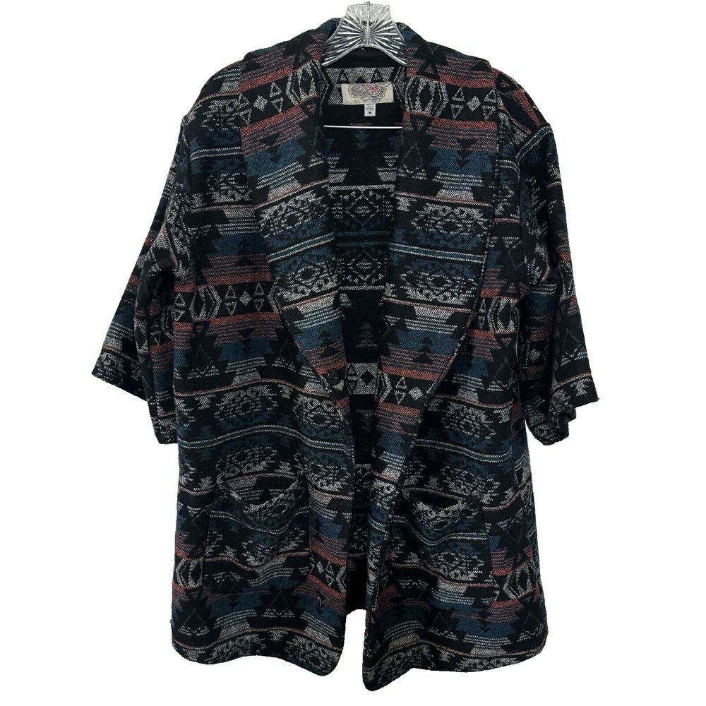 UO Ecote Aztec Print Jacket Size medium Women's 3/4‎ Sleeves Wool Blend Black